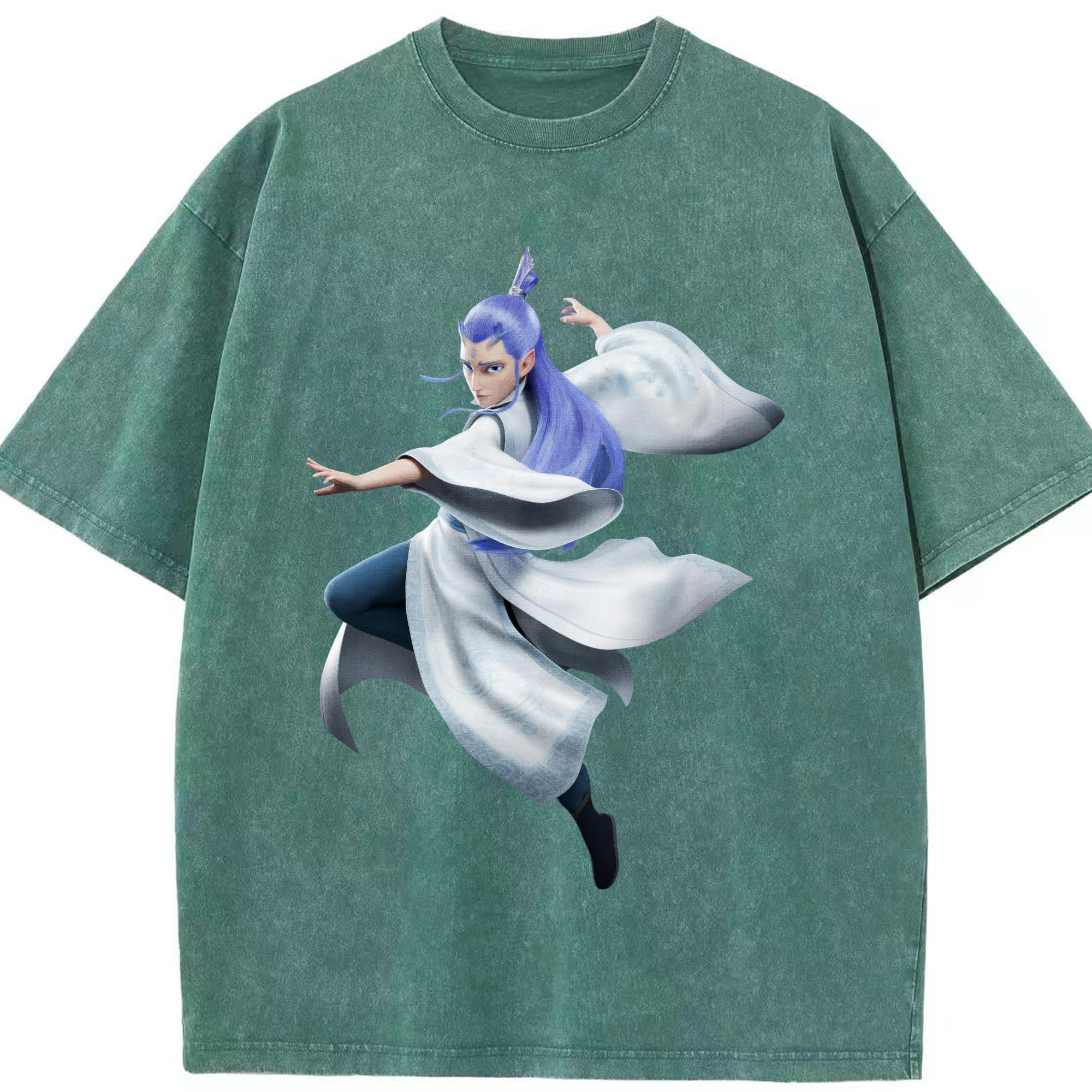 （画像用） Ne Zha 2 ナタ 魔童の大暴れ 綿100% ヴィンテージ風 半袖Tシャツ（フロントプリント）